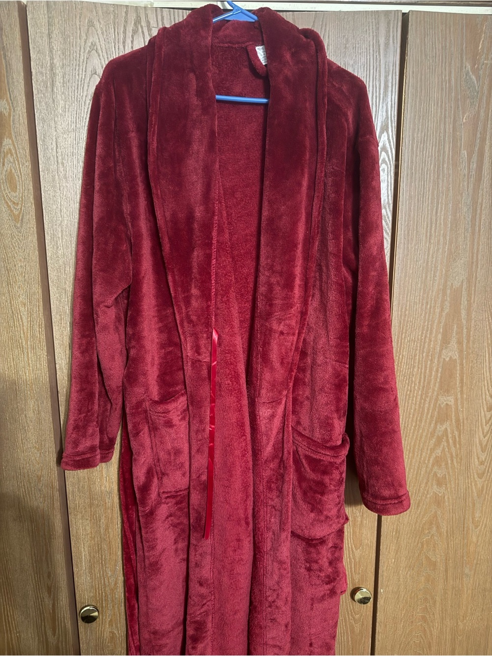 Plush Long Robe in Deep Red - Woman or man’s Cozy Sleepwear